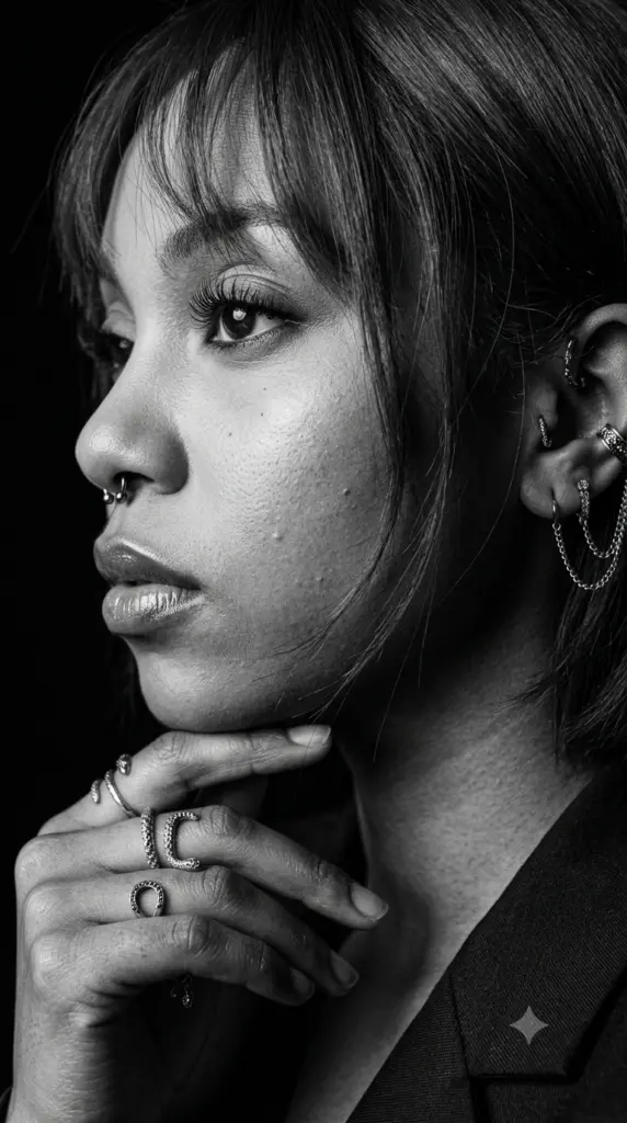 Extreme Close-Up Black and White Profile of a Woman with Long Lashes | Dramatic Low-Key AI Portrait - Gemini prompt